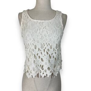 Cream ivory  lace crop top medium sleeveless neon yellow zipper by Xhilaration